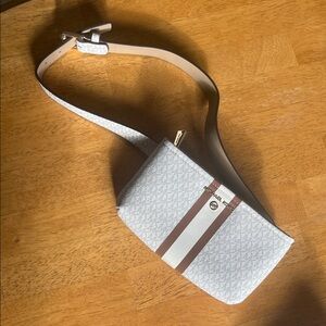 Michael Kors White and Brown Logo Crossbody